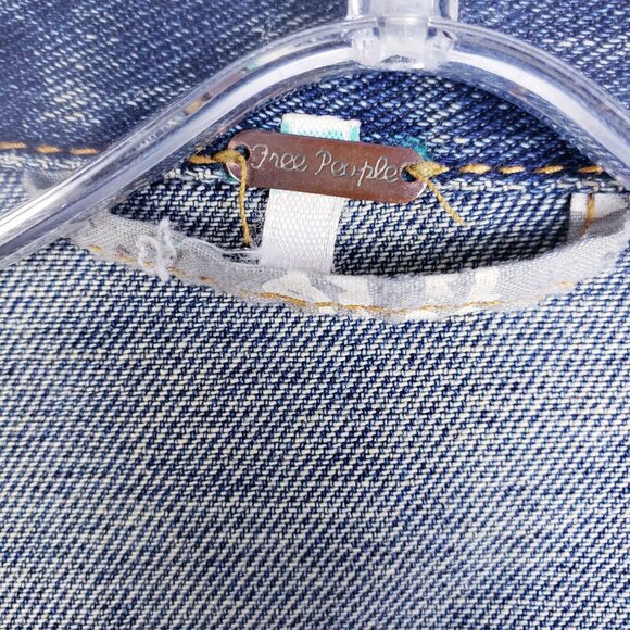 Free People Denim Jacket Jean Distressed Boho size S Casual - Picture 4 of 13